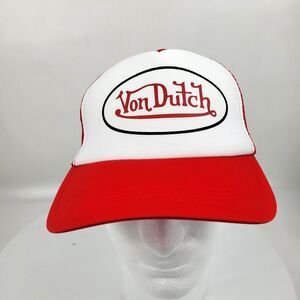 Von Dutch High Crown Foam Snapback Trucker Hat Cap Red & White Mesh Back